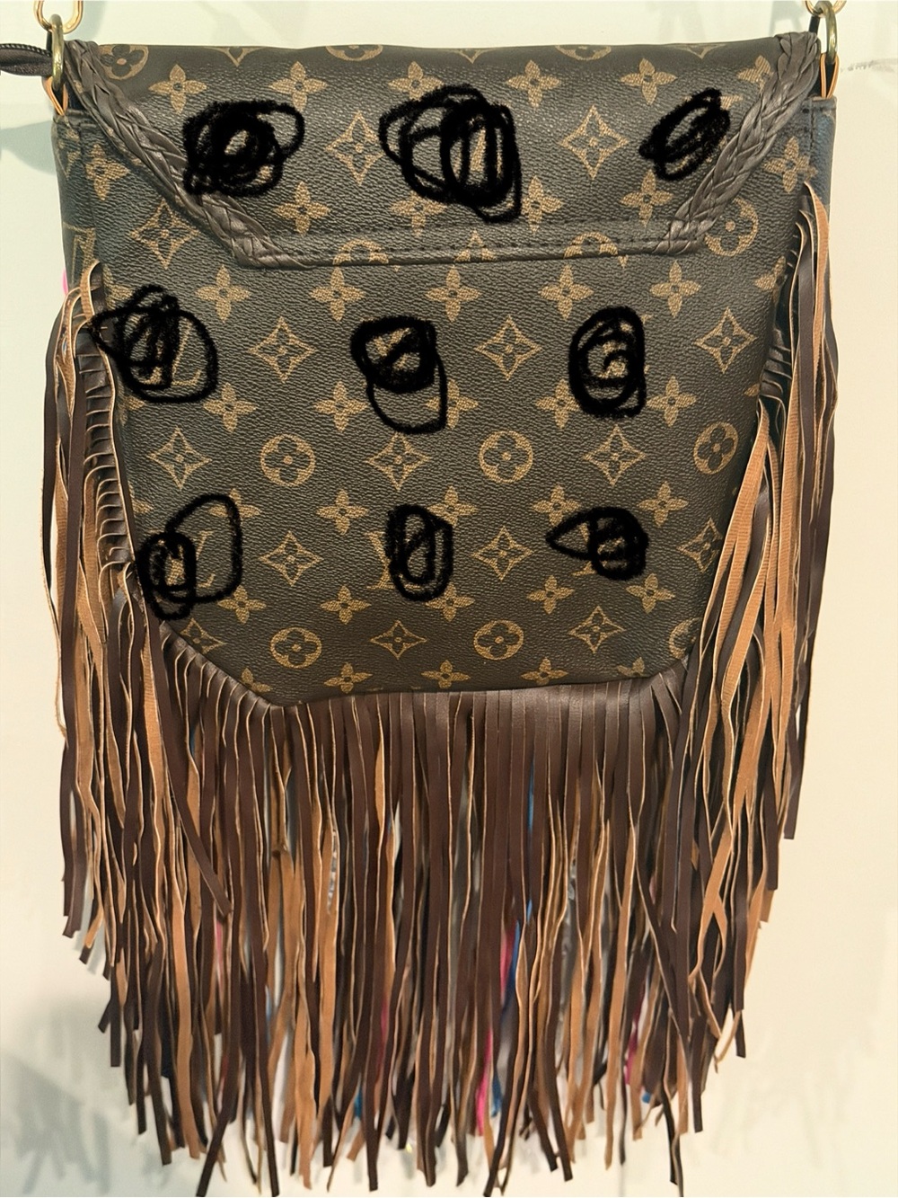 Fringed Multicolor Leather Crossbody Bag - Picture 5 of 5